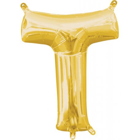 Gold, Arany mini T betű fólia lufi 33 cm