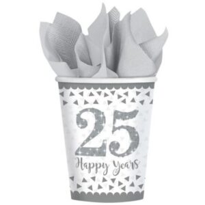 25. Anniversary, Házassági évforduló papír pohár 8 db-os 266 ml