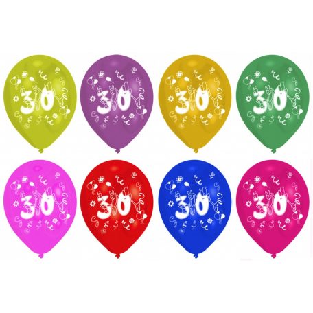 Happy Birthday 30 léggömb, lufi 8 db-os 10 inch (25,4cm)