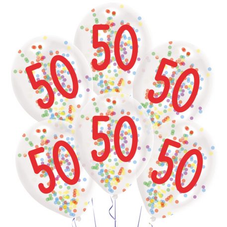Happy Birthday 50 konfettivel töltött léggömb, lufi 6 db-os