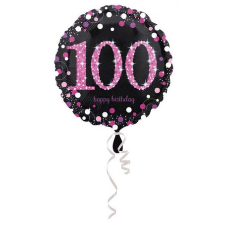 Happy Birthday 100 Pink fólia lufi 45 cm