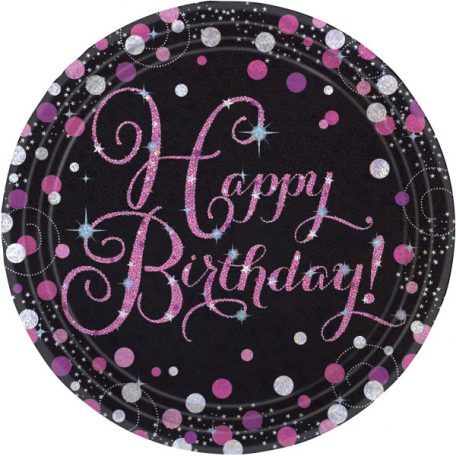 Happy Birthday Pink papírtányér 8 db-os 23 cm