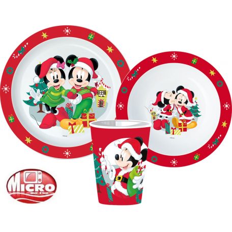 Disney Minnie, Mickey Karácsony étkészlet, micro műanyag szett